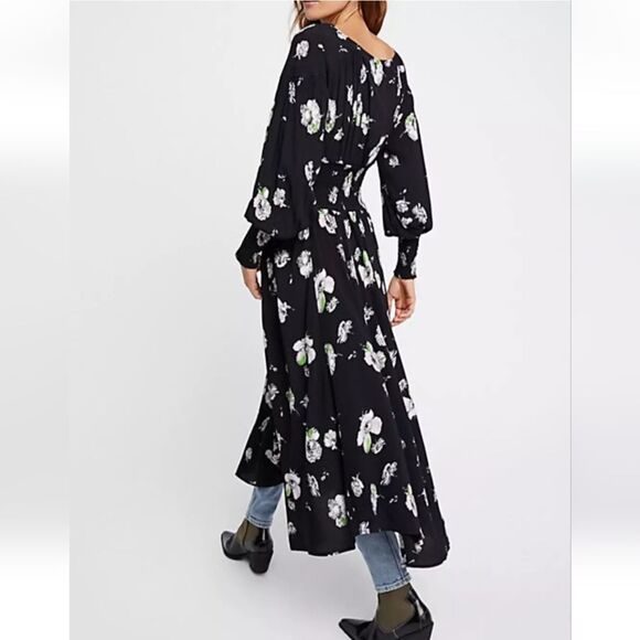 Free People So Sweetly Floral Midi Dress Size S Long Sleeves - Picture 3 of 16